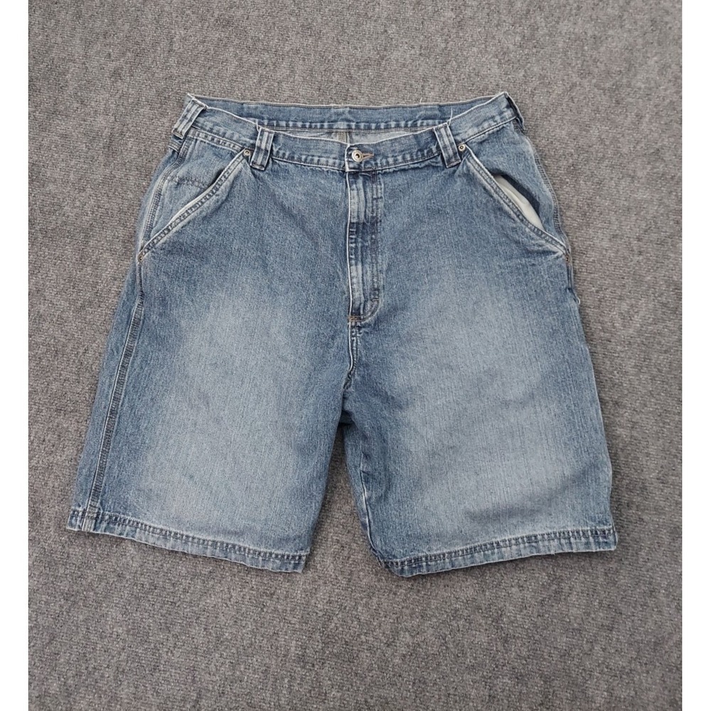 Wrangler Carpenter Shorts Mens 36 Blue Denim Jean Cargo Pockets Work Outdoors